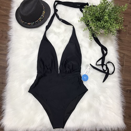 CUPSHE Damen Badeanzug Einteiler Gr. XL schwarz tiefer Ausschnitt Neckholder tiefer V-Ausschnitt - Bild 5 von 12