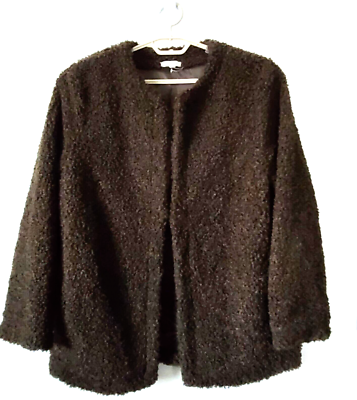 Max Studio Womens Teddy Bear Jacket Coat Brown Sz L Faux Fur LS