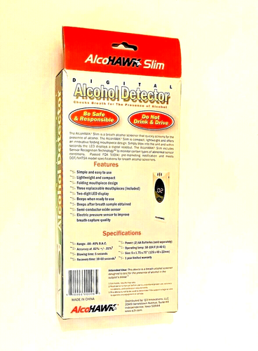 AlcoHAWK Slim Breathalyzer Alcohol Detecter Battery Operated L.E.D Digital NEW - Picture 2 of 3