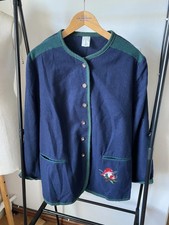 Vintage Wool Trachten Ladies Jacket Navy Embroidery Size 20 Bd1 Bavaria