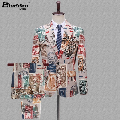 Personalized Men's Printed Blazers Suit Bar Nightclub Singer Performance Outfits - Picture 7 of 18