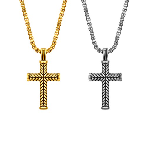 Men's Vintage Stainless Steel Religious Cross Pendant Necklace 24" Link Chain - Picture 17 of 17