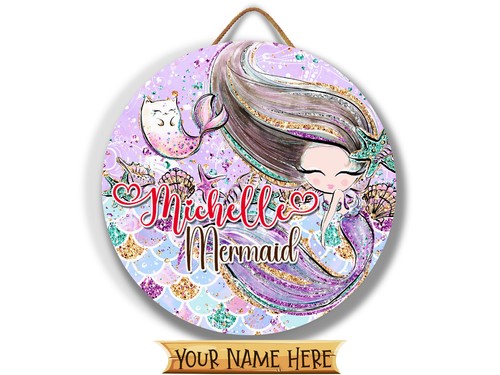 Letrero con nombre personalizado para decoración de habitación infantil de niñas sirena MER003 - Imagen 10 de 12