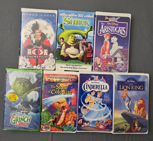 Vhs Lot Shrek Aristocats Lion King Cinderella Grinch 101 Dalmations Land Before  - Foto 1 di 2