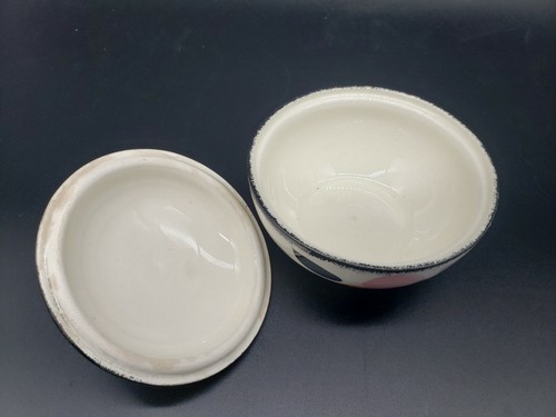 Blue Ridge Southern Potteries Covered Sugar Bowl Pink Flower Gray Leaf T15 - Picture 3 of 5
