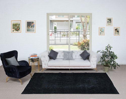 5.7x9.8 Ft Modern Anatolian Area Rug in Black, Handmade Wool Carpet - Picture 2 of 5