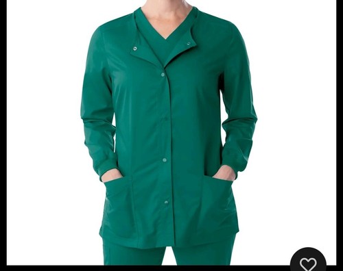 Landau ProFlex Women's Snap Front Crew Neck Scrub Jacket Medium Grn - Picture 1 of 7