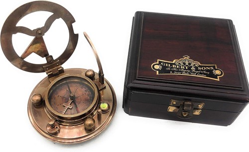 Antique Brass&Copper Sundial Boussole Handmade Compass Unique Gift of Elegance - Picture 2 of 6
