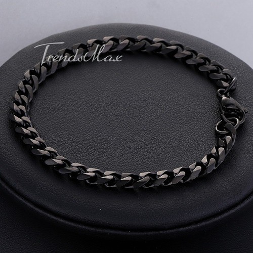3/5/7/9/11 mm Schwarz Ton Edelstahl Panzer Kubanische Gliederkette Armband 7-11 Zoll - Bild 7 von 13