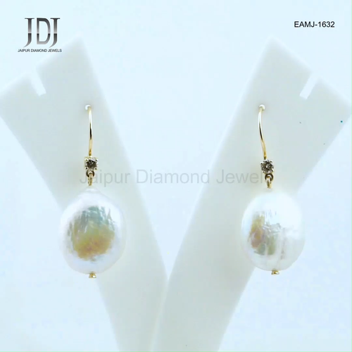 Barock Perlen Ohrringe Lang Haken Massiv 14k Gelbgold Natürlich Diamant Schmuck - Video 1 von 1