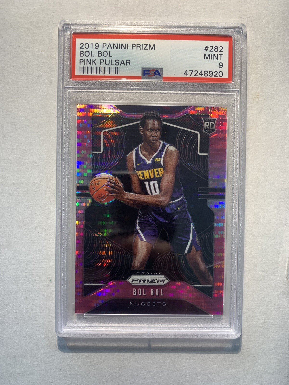 2019-20 Panini Prizm Bol Bol Rookie RC PINK PULSAR SP #07/42 PSA 9 MINT NUGGETS