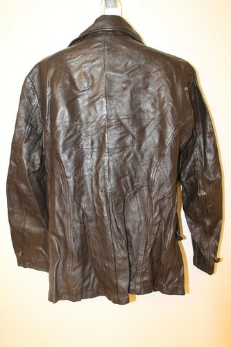 MENS VINTAGE HICKORY BROWN LEATHER DOUBLE BREASTED CAR COAT/JACKET SZ 42 - Picture 4 of 9