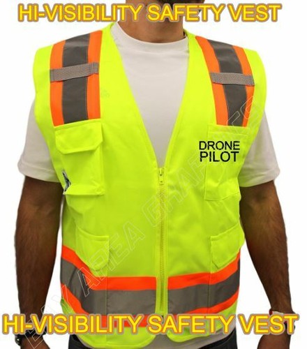 CERTIFIED DRONE PILOT HIGH VISIBILITY YELLOW SAFETY VEST BLACK DESIGN - Picture 2 of 7