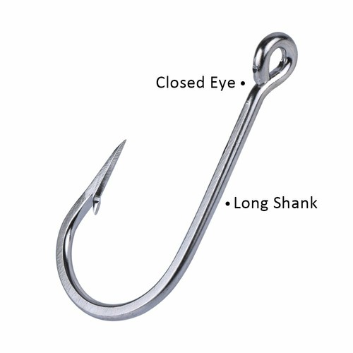 10pcs Stainless Steel Fishing Hooks Long Shank Big Game Saltwater Tuna Hooks - Picture 3 of 6