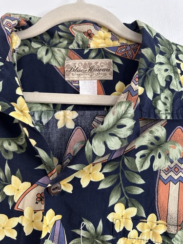 Vintage Hawaiian Aloha Shirt Blue Hawaii Made in Hawaii (L ) Surfboard Plumeria - Picture 2 of 3