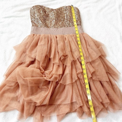 Mini Vestido Arden B Sweetheart Sin Mangas Dorado Tul Lentejuelas Glamour Extra Pequeño - Imagen 5 de 9