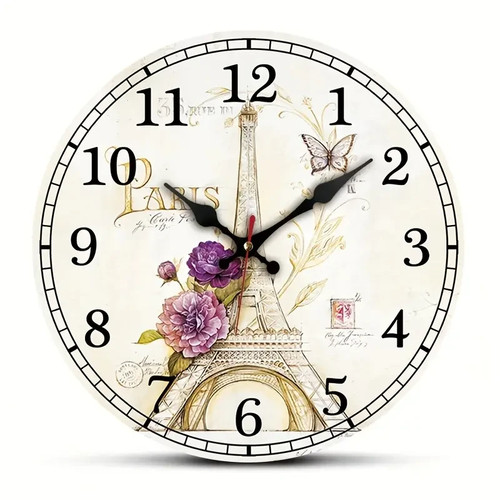 Floral Eiffel Tower Paris with Flowers 30cm Wall Clock, Silent, Beautiful Design - Picture 2 of 4