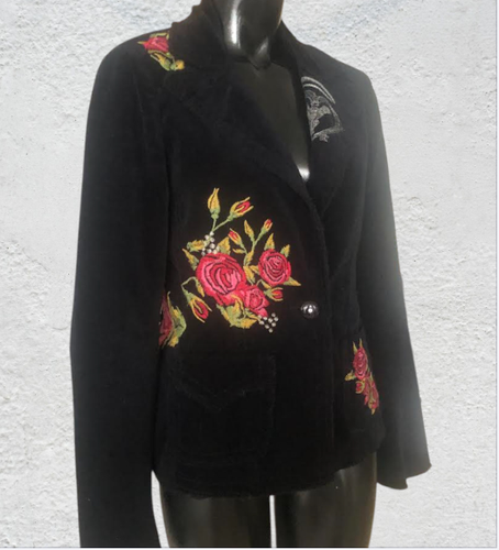 Johnny Was bestickte schwarze Jacke Cord Blumen Pre-Loved Gr. S - Bild 2 von 7