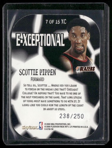 1999-00 E-X #7XC Scottie Pippen X - E-Xceptional Blue #/250 - Picture 2 of 2
