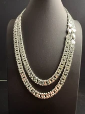 10mm Double Curb Cuban Link Chain Solid 925 Sterling Silver Men's Necklace ITALY