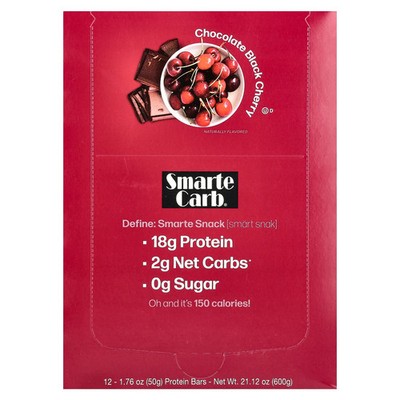 Smarte Carb  Protein Bar, Chocolate Black Cherry, 12 Bars, 1.76 oz (50 g) Each