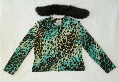 Giacca top Joseph Ribkoff turchese/marrone animali paillettes collo pelliccia zip 16 - Foto 2 di 19