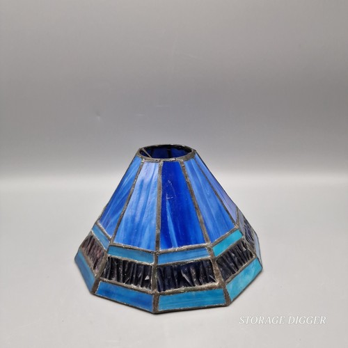 Vintage Tiffany Style 4" Blue Stained Glass Lampshade for Table Lamp - Picture 5 of 11