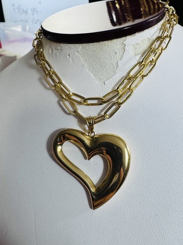 18K 750 Real Fine Gold Paperclip Heart Love Set Necklace 15.5”/16” long 4mm 9.5g - Picture 19 of 24