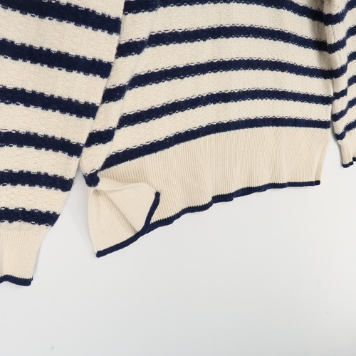 Woolovers Sweater Womens L Cream Navy Blue Striped Crew Neck Knit Wool Blend - Picture 3 of 9