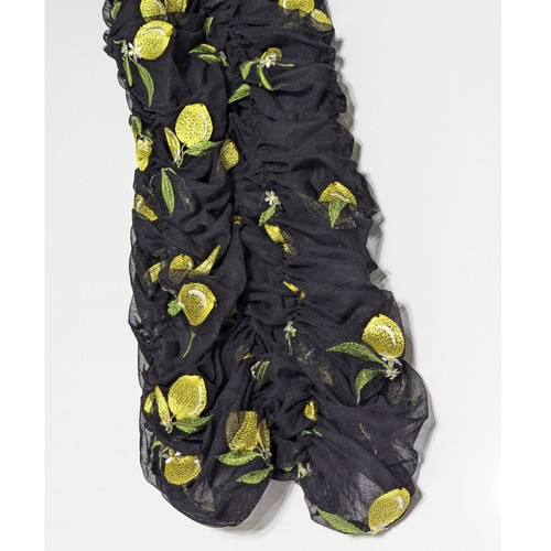 ZARA Lemon Embroidered Mesh Ruched Mini Dress Sheer Tulle Sexy Womens Medium - Picture 5 of 7