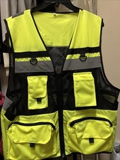 Hi-Visibility Safety Vest Waterproof Multiple Pockets Breathable Reflective Sz L