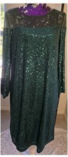 NWT R M Richards Green/Ivory Sequin/Sheer Dress Sz 16/18/20