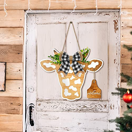 Cow Head Door Wreath Sign Welcome Front Door Hanger Farmhouse Spring Calf - Picture 6 of 8