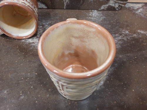 VTG Lot of 2 Frankoma Pottery Aztec Mayan Coffee Mugs Tiki 8oz # 7CL Brown - Picture 5 of 8