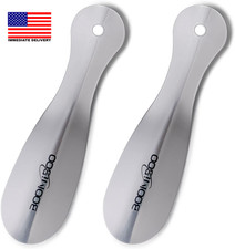 2 Pack Metal Shoe Horns - Durable 7.5 Inch Shoe Helper with Ergonomic Handle, Tr