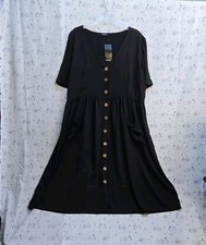 Nasty Gal Black V-Neck Button Down Midi Smock Dress. Size 22