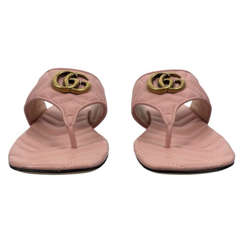 NEW Gucci GG Logo Marmont Leather Thong Flat Sandals Pink Gold Women Size 37.5 - Picture 4 of 13