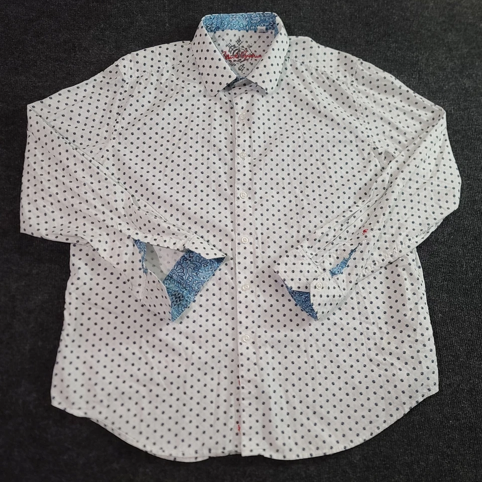 Robert Graham Classic Fit Shirt 2XL White Blue Polka Dot Long Sleeve Button Up - Image 2 of 4