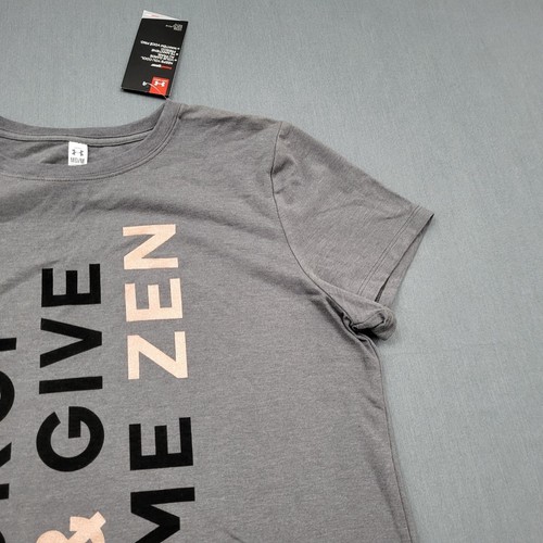 Under Armour Shirt Womens M Short Sleeve Loose Drop & Give Me Zen Heat Gear Gray - Picture 3 of 15