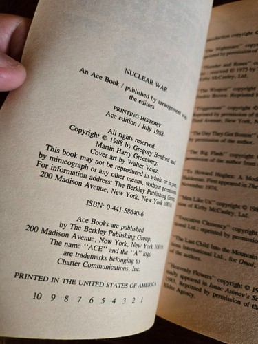 Nuclear War 1st edition ACE Gregory Benford Martin Greenberg 1988 SciFi Vintage - Picture 4 of 5