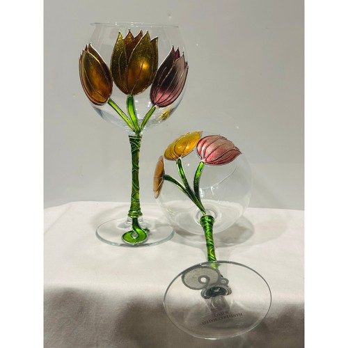 Uno Alla Volta Amedeo Art 2 Weingläser handvergoldet bemalt Verona Italien Tulpen - Bild 5 von 9