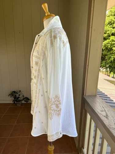 EUC XL Johnny Was Workshop White Cotton Gauze Embroidered Long Sleeve Shirt - Picture 9 of 13