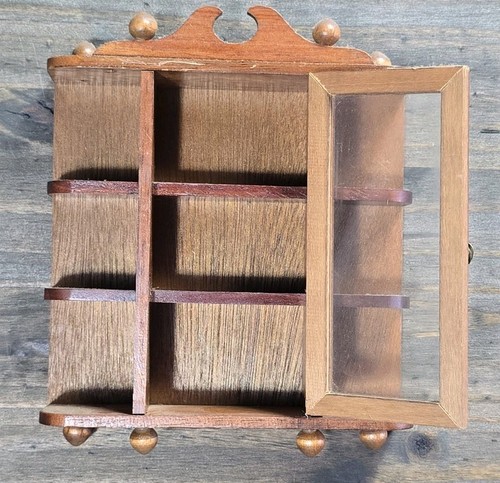 Vtg Miniature Wood Display Small Cupboard Cabinet w Door Side Departments 7" - Picture 2 of 19
