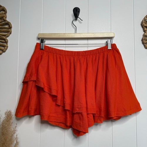 Free People skort orange tiered short linen viscose blend spring summer XL