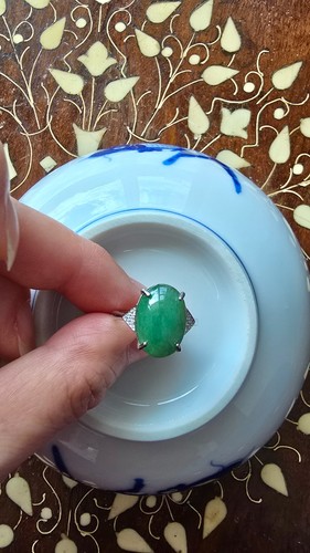Genuine Green 5.95ct Jadeite Jade (Type A) 925 Silver Ring SIZE Adjustable - Picture 3 of 13