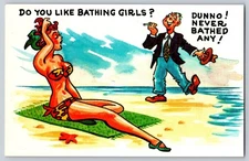 Vintage Comic Bathing Girls Postcard by Tichnor Bros., Boston