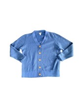 LL Bean Basketweave Sweater Cabincore Knit Button Down Cardigan Women L Blue