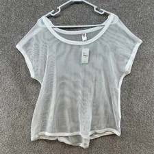 NWT LB Active Women's Shirt Top Size 14/16 White Mesh Sheer Short Sleeve