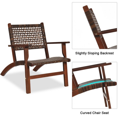 3PCS Rattan Patio Chair & Table Set Outdoor Furniture Set w/ Wooden Frame - Picture 10 of 10