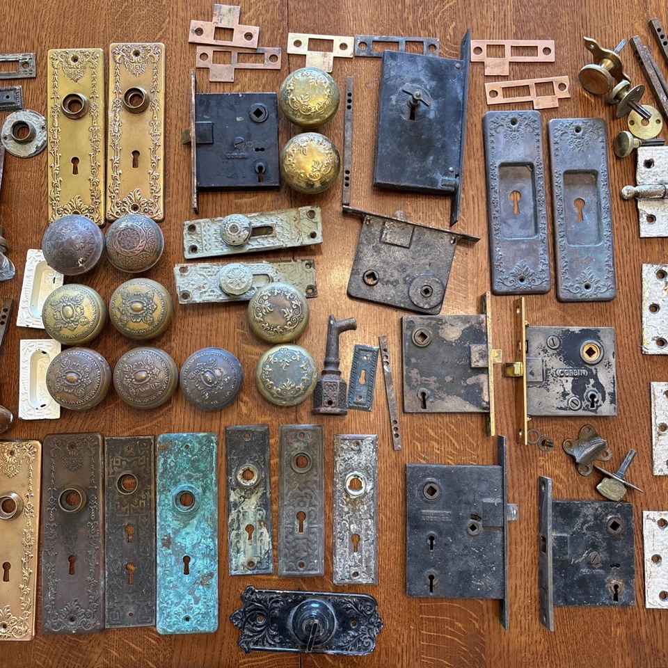1900 Iowa Door Hardware Lot For Restoration Antique Huge Handles Strikes Locks++ - Image 3 of 4